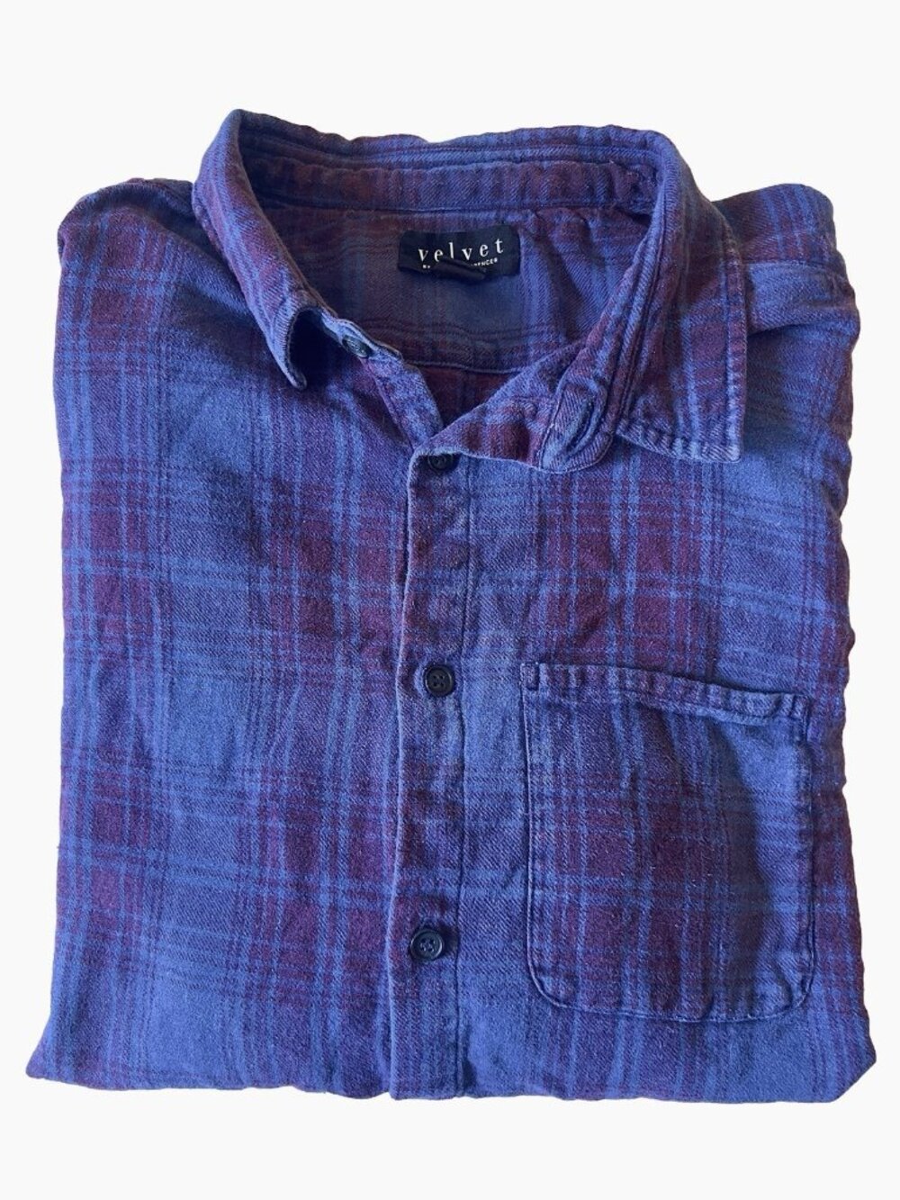 Velvet by Graham Spencer Soft Plaid Flannel Button Down Shirt Purple Blue